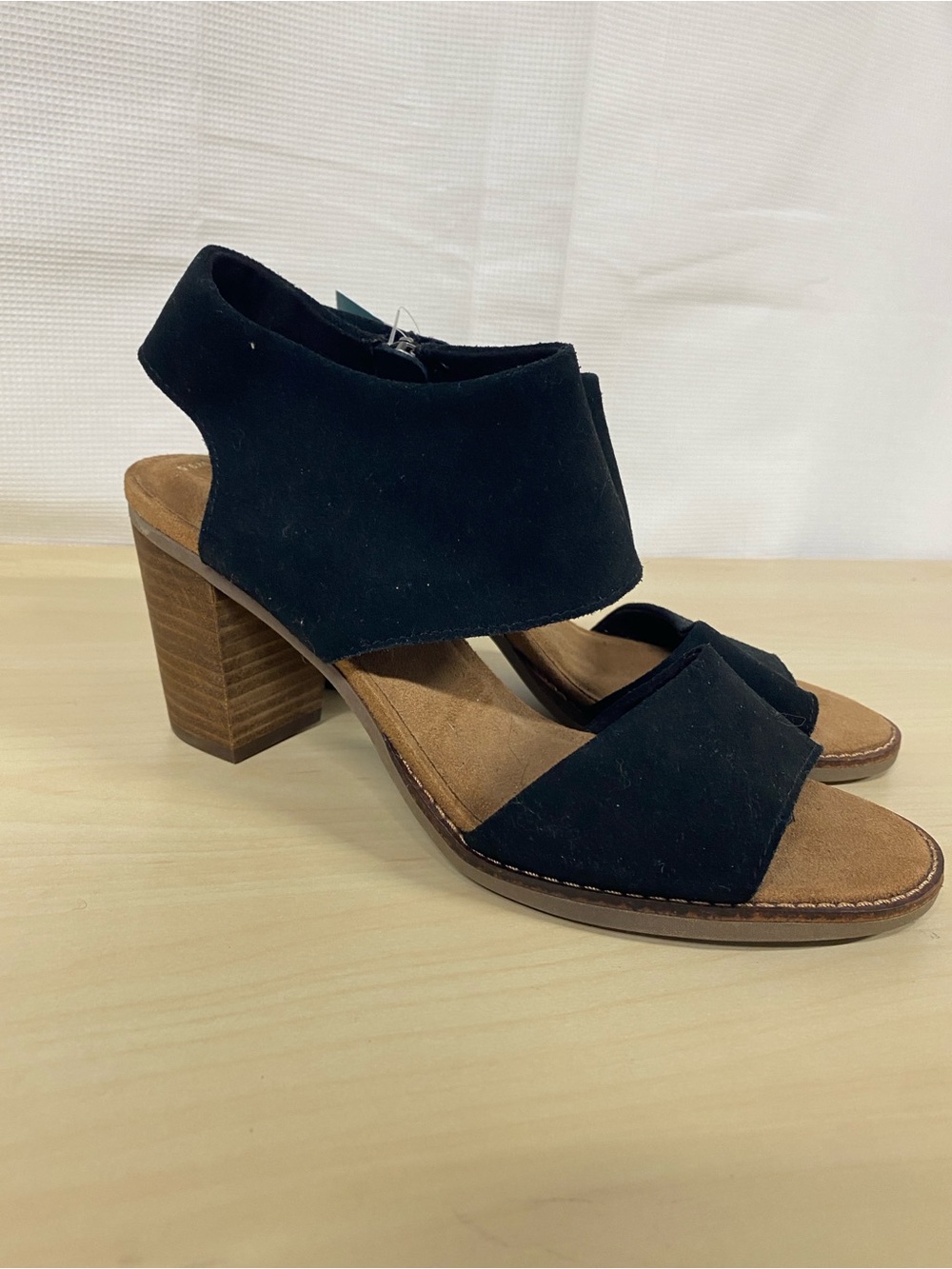 TOMS Majorca Black Suede Cutout Block Heel Sandals Size 9.5 NWT